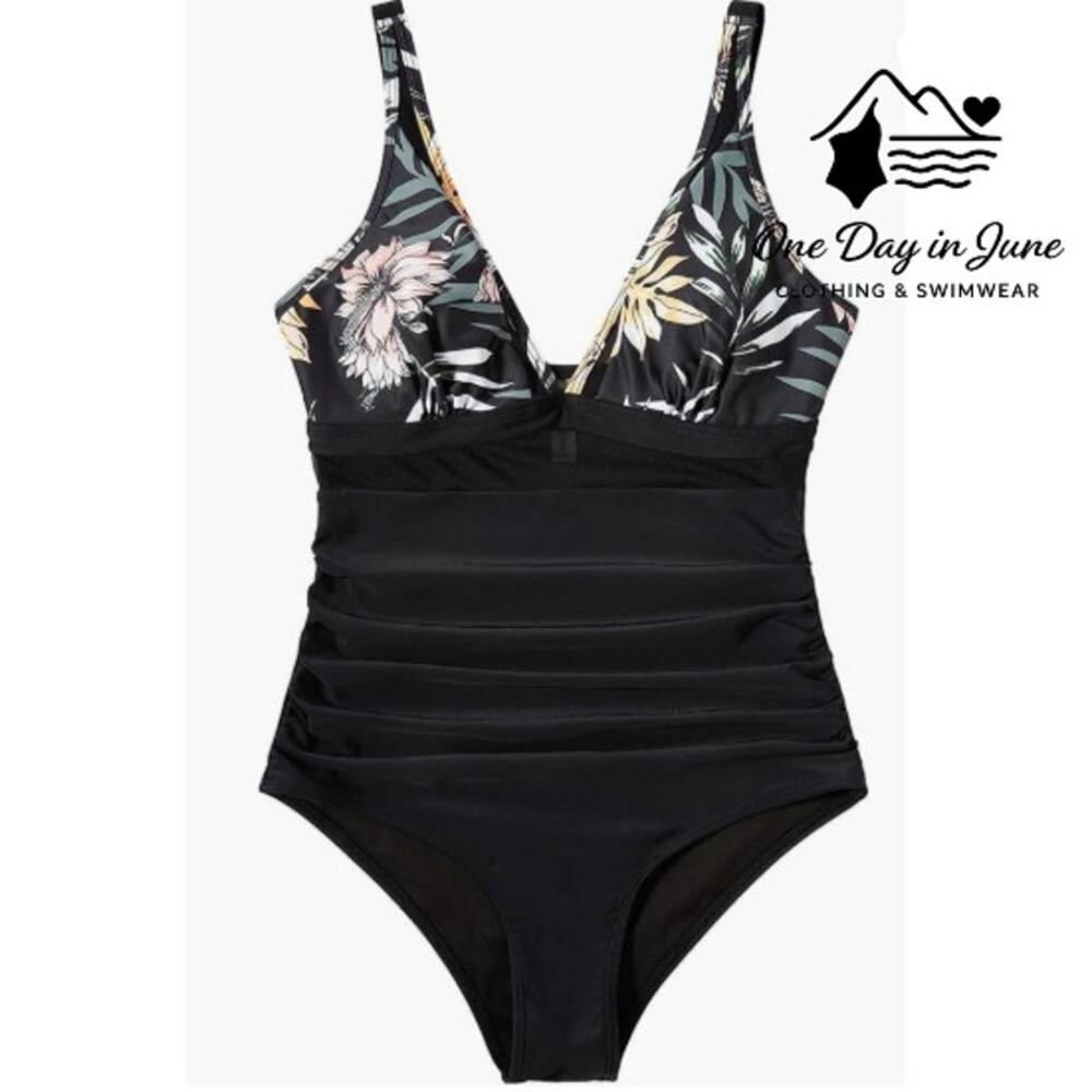 Charmleaks V Neck Mesh One Piece Swimsuit Size XL
